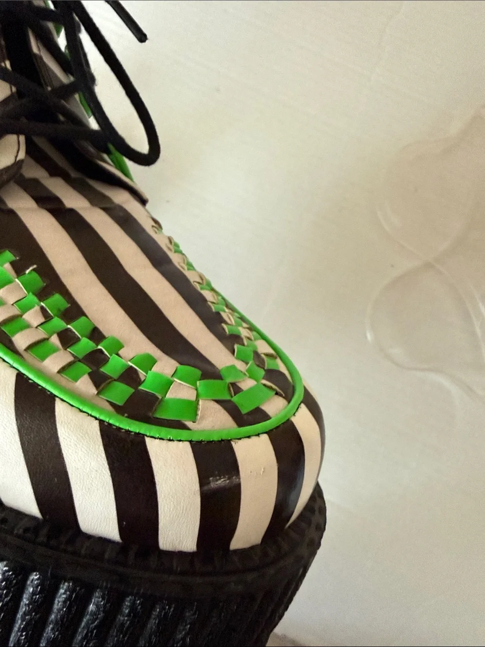 Dre Royane Cvlt Super Kreep platform creepers  black/white w/ green size 9 W,M 7
